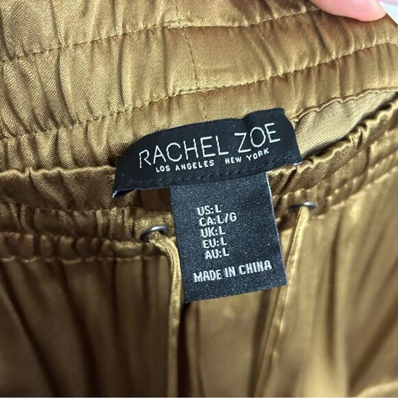 Rachel Zoe Relaxed Satin Drawstring Cargo Joggers Metallic Gold Bronze Large - Picture 9 of 10